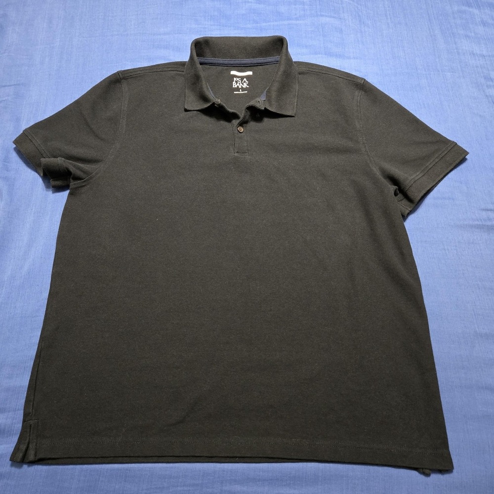 Jos. A. Bank Shirt Mens Large Black 100% Cotton Short Sleeve Polo Tailored Fit